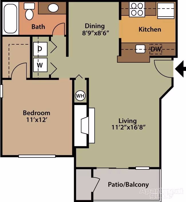 One Bedroom One Bath D207 floor plan